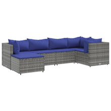 6-delige Loungeset met kussens poly rattan grijs