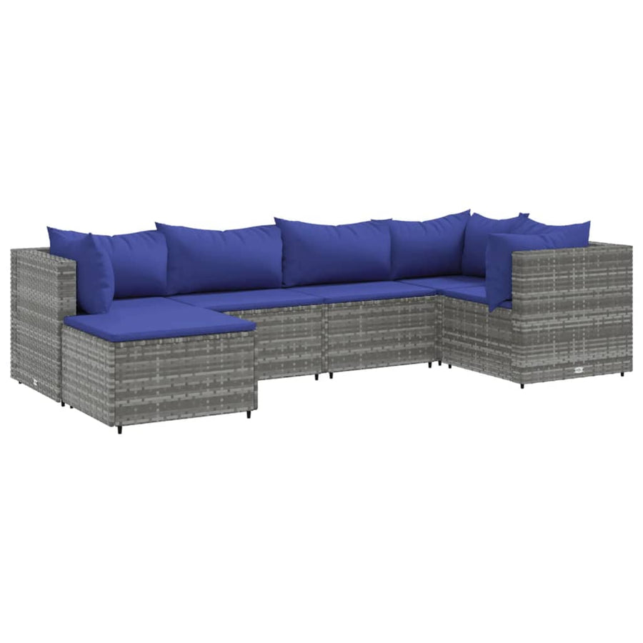 6-delige Loungeset met kussens poly rattan grijs
