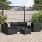 7-delige Loungeset met kussens poly rattan zwart