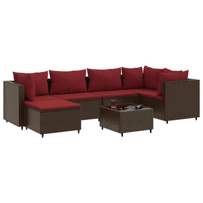 7-delige Loungeset met kussens poly rattan bruin