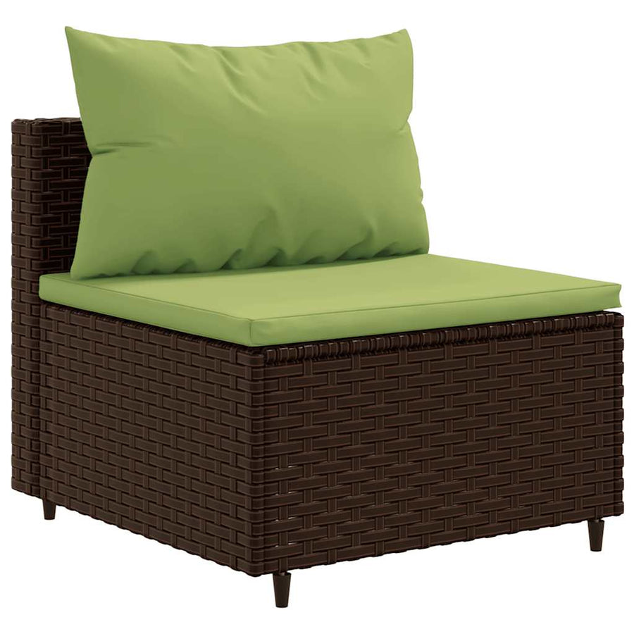 7-Delige Loungeset Met Kussens Poly Rattan 1 Bruin en groen