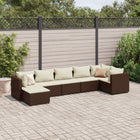 7-delige Loungeset met kussens poly rattan bruin