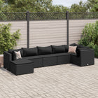 7-delige Loungeset met kussens poly rattan zwart