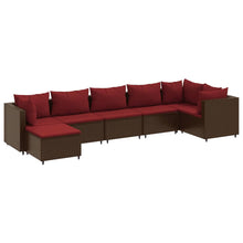 7-delige Loungeset met kussens poly rattan bruin
