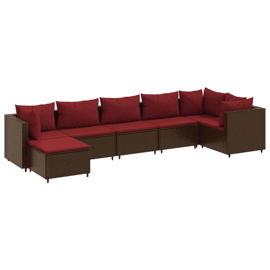 7-delige Loungeset met kussens poly rattan bruin