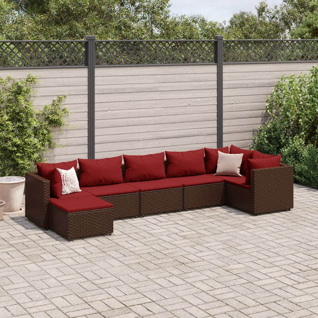 7-delige Loungeset met kussens poly rattan bruin