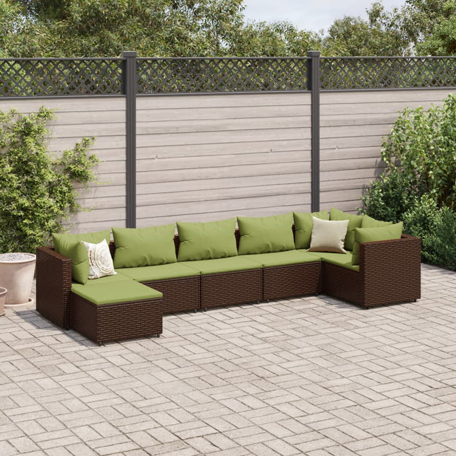 7-delige Loungeset met kussens poly rattan bruin