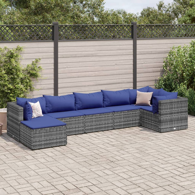 7-delige Loungeset met kussens poly rattan grijs