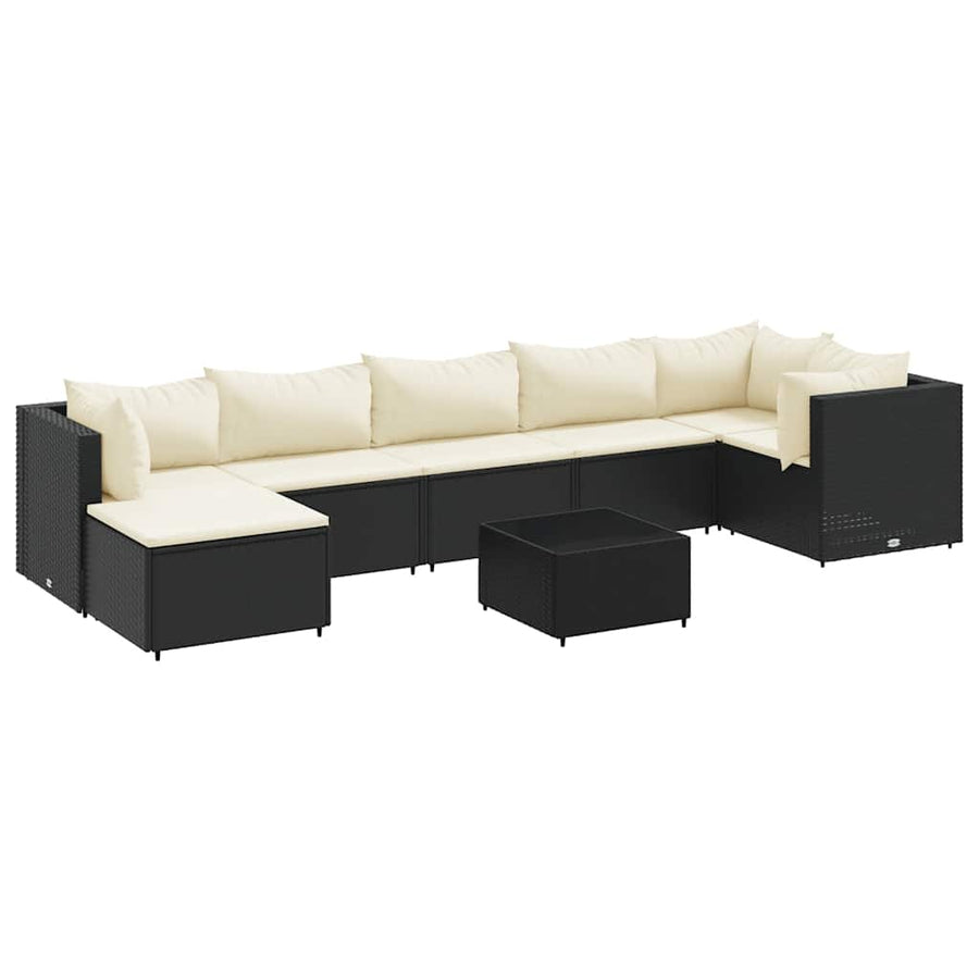 8-Delige Loungeset Met Kussens Poly Rattan 1 Zwart en crème