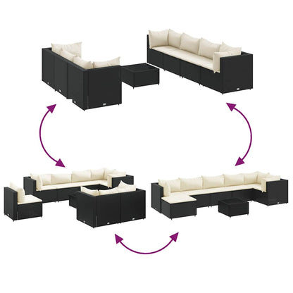 8-Delige Loungeset Met Kussens Poly Rattan 1 Zwart en crème