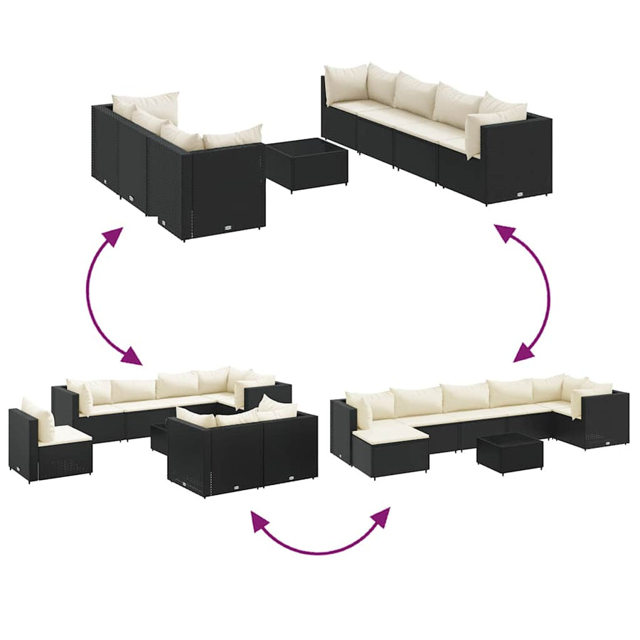 8-Delige Loungeset Met Kussens Poly Rattan 1 Zwart en crème