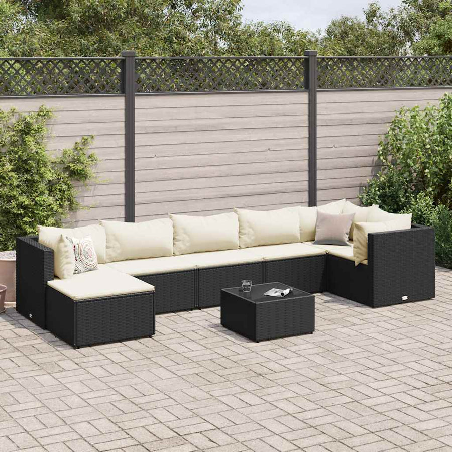 8-Delige Loungeset Met Kussens Poly Rattan 1 Zwart en crème
