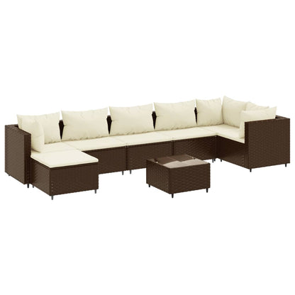8-delige Loungeset met kussens poly rattan bruin