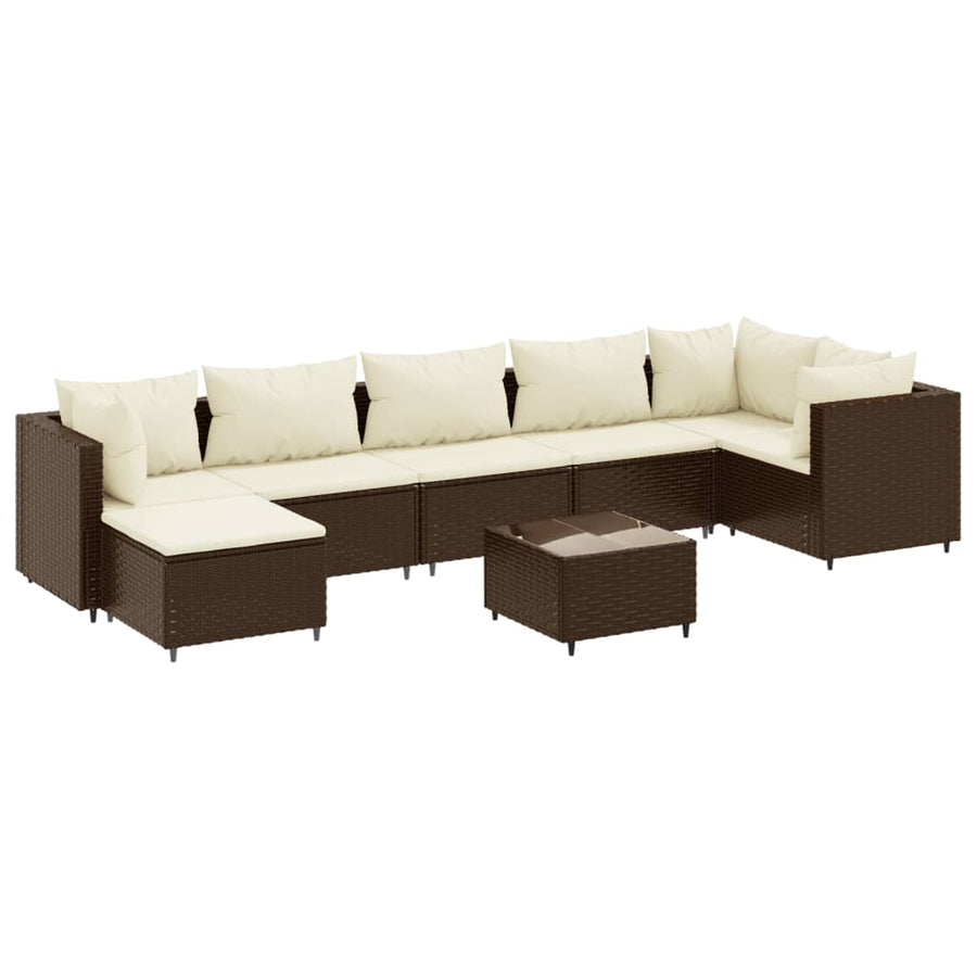 8-delige Loungeset met kussens poly rattan bruin