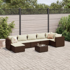 8-piece Lounge Set with cushions poly rattan brown