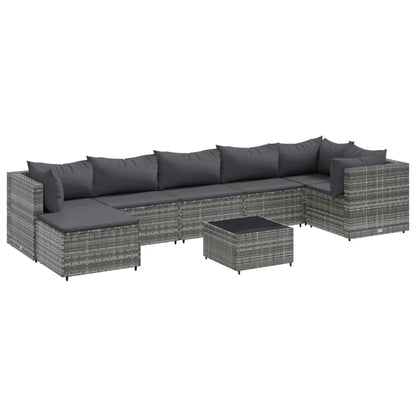 8-delige Loungeset met kussens poly rattan grijs
