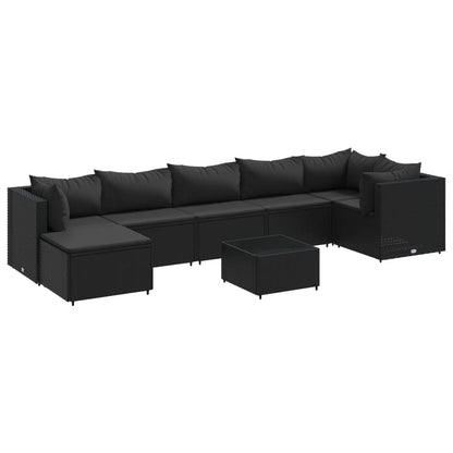 8-delige Loungeset met kussens poly rattan zwart