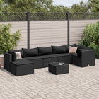 8-delige Loungeset met kussens poly rattan zwart