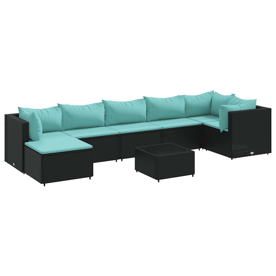 8-Delige Loungeset Met Kussens Poly Rattan 1 Zwart en blauw