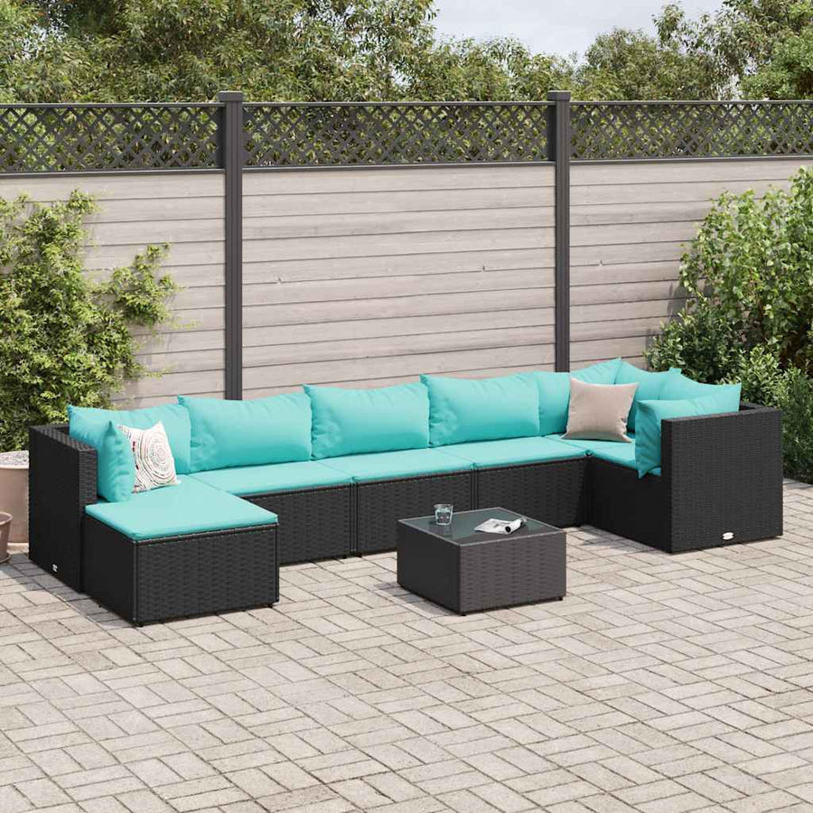 8-Delige Loungeset Met Kussens Poly Rattan 1 Zwart en blauw
