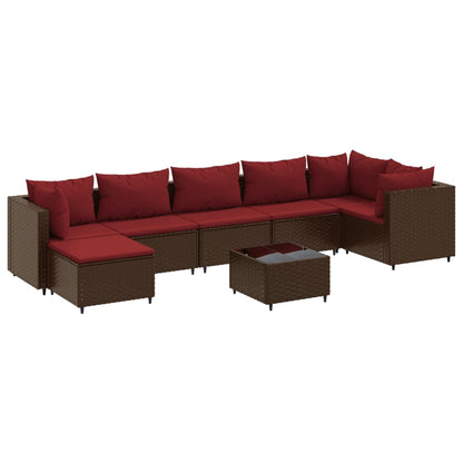 8-delige Loungeset met kussens poly rattan bruin