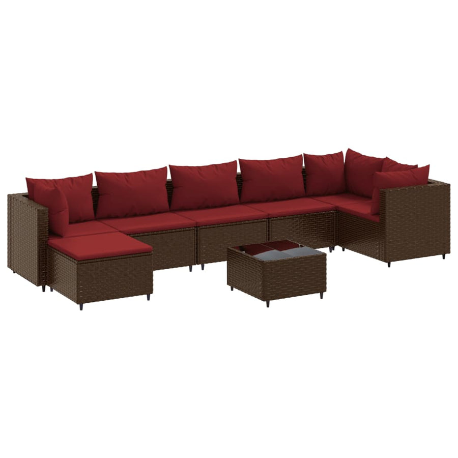 8-delige Loungeset met kussens poly rattan bruin