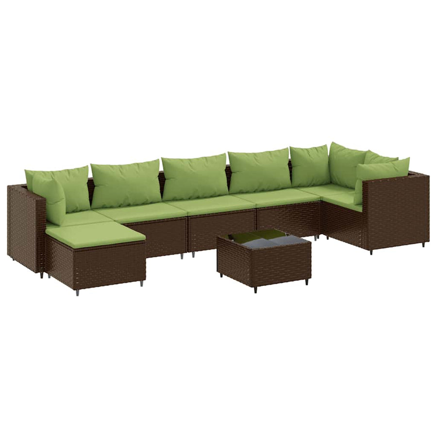 8-delige Loungeset met kussens poly rattan bruin
