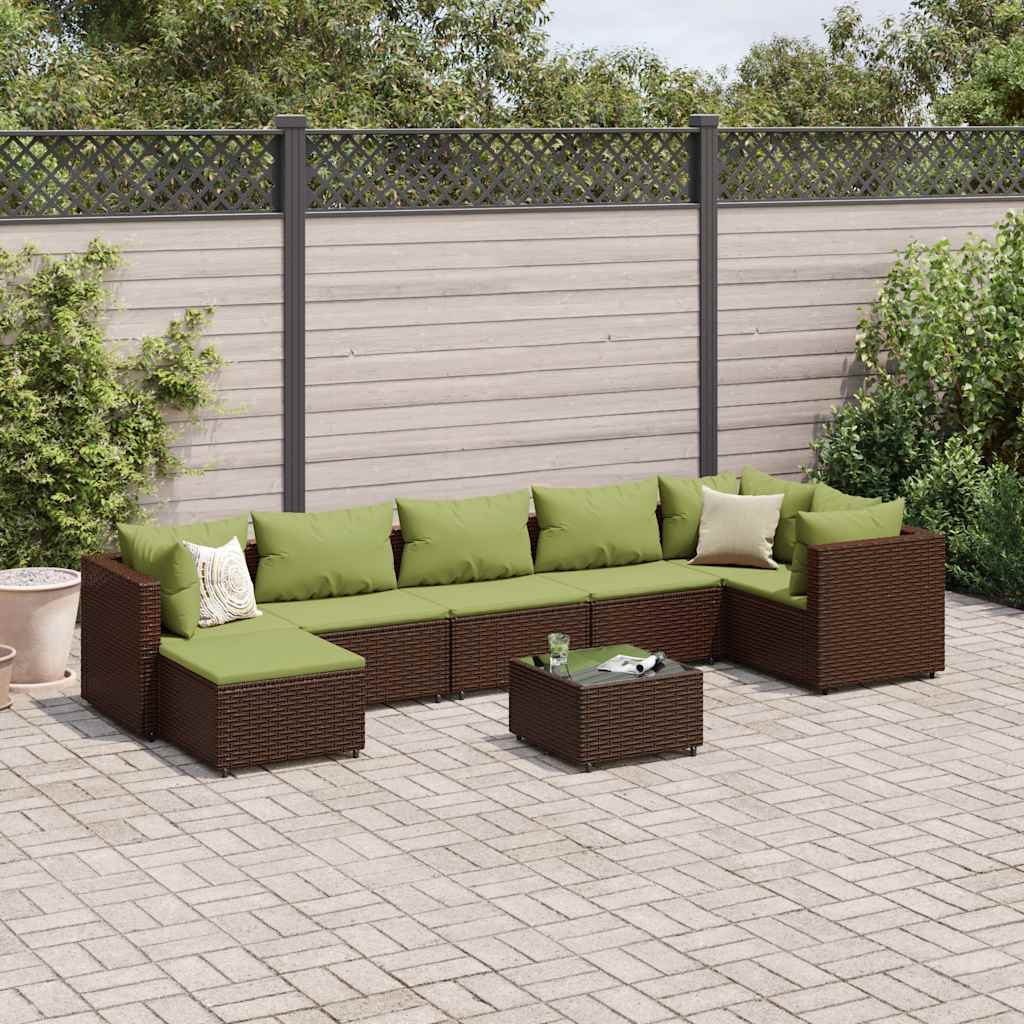 8-delige Loungeset met kussens poly rattan bruin