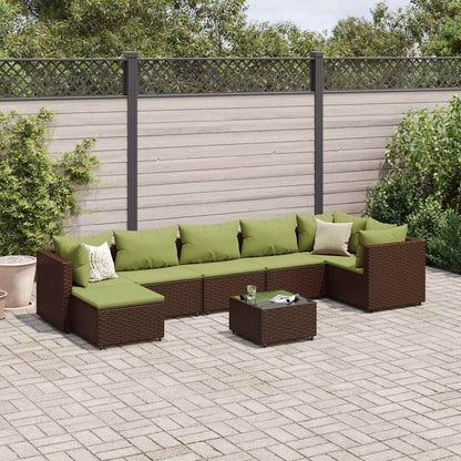 8-delige Loungeset met kussens poly rattan bruin