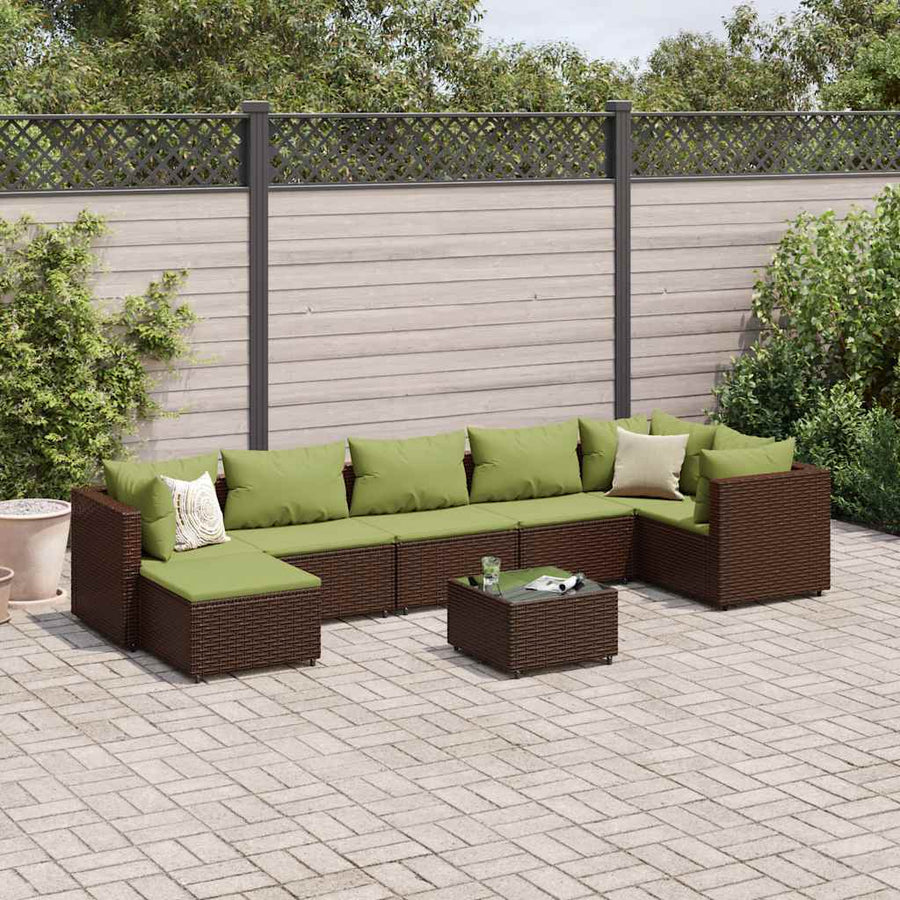 8-delige Loungeset met kussens poly rattan bruin