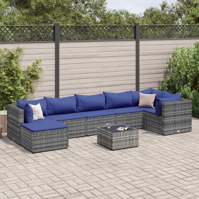 8-delige Loungeset met kussens poly rattan grijs