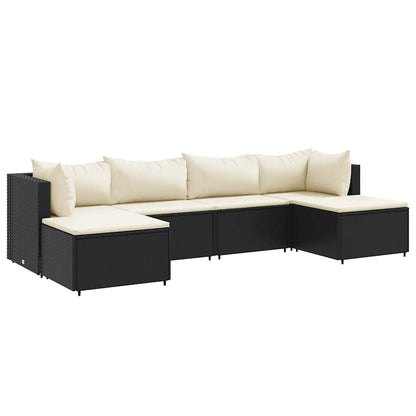 6-Delige Loungeset Met Kussens Poly Rattan Zwart en wit