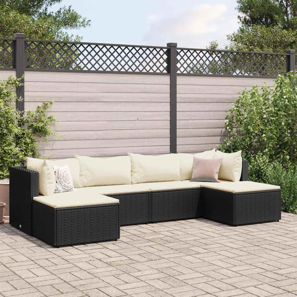 6-Delige Loungeset Met Kussens Poly Rattan Zwart en wit