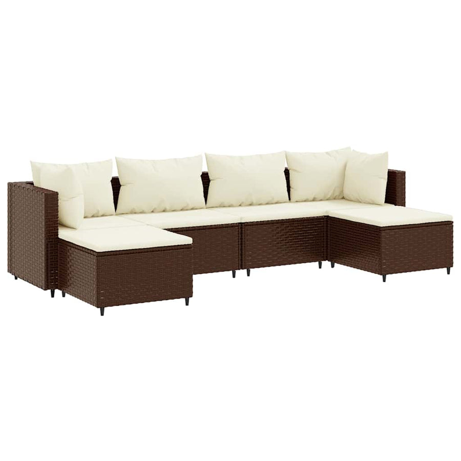 6-Delige Loungeset Met Kussens Poly Rattan Bruin en wit