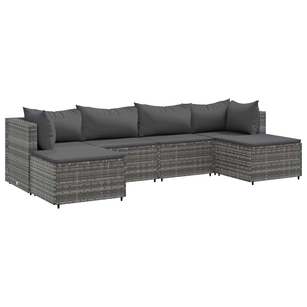 6-Delige Loungeset Met Kussens Poly Rattan Grijs