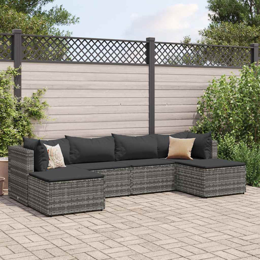 6-Delige Loungeset Met Kussens Poly Rattan Grijs