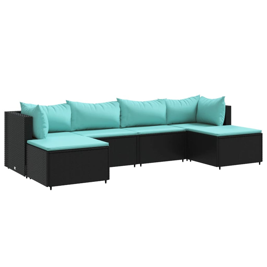 6-delige Loungeset met kussens poly rattan zwart