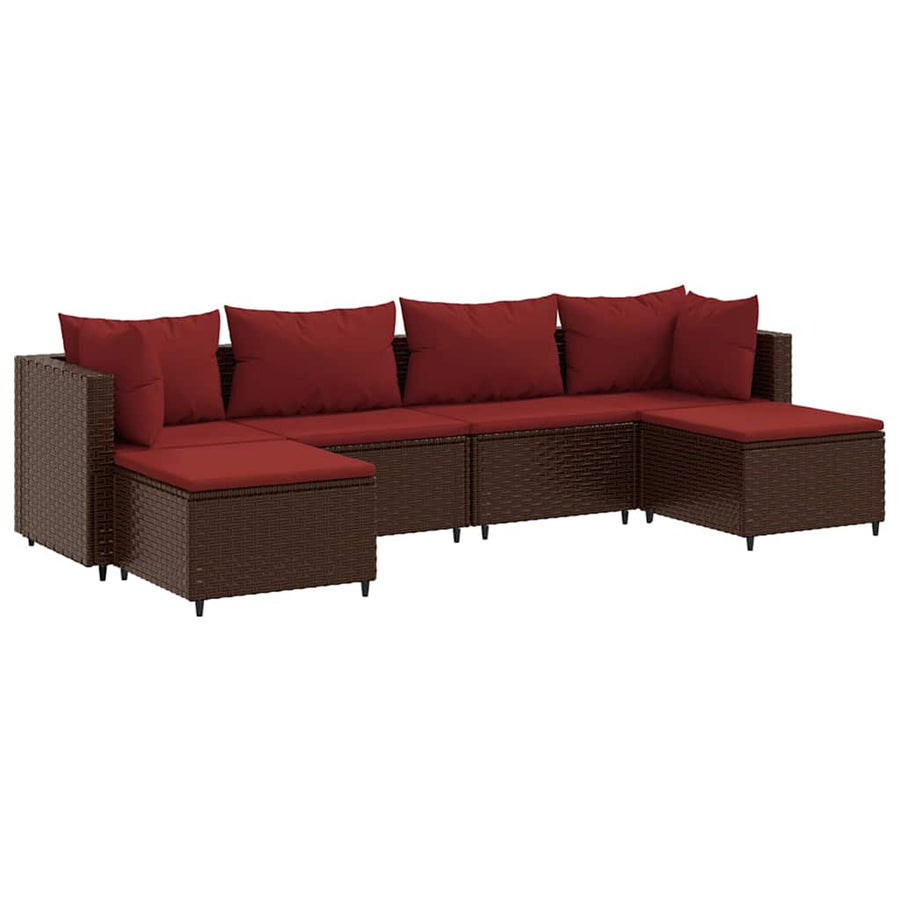 6-delige Loungeset met kussens poly rattan bruin