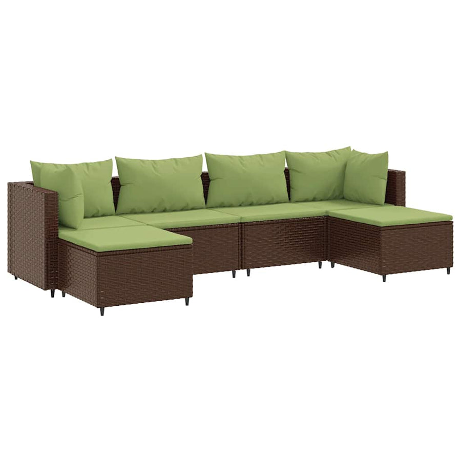 6-delige Loungeset met kussens poly rattan bruin