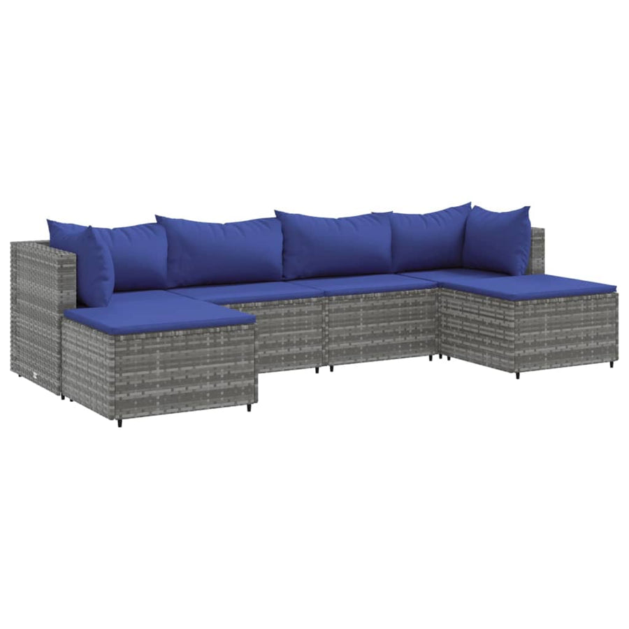 6-delige Loungeset met kussens poly rattan grijs
