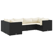 Loungeset Met Kussens Poly Rattan 6 Zwart en crème