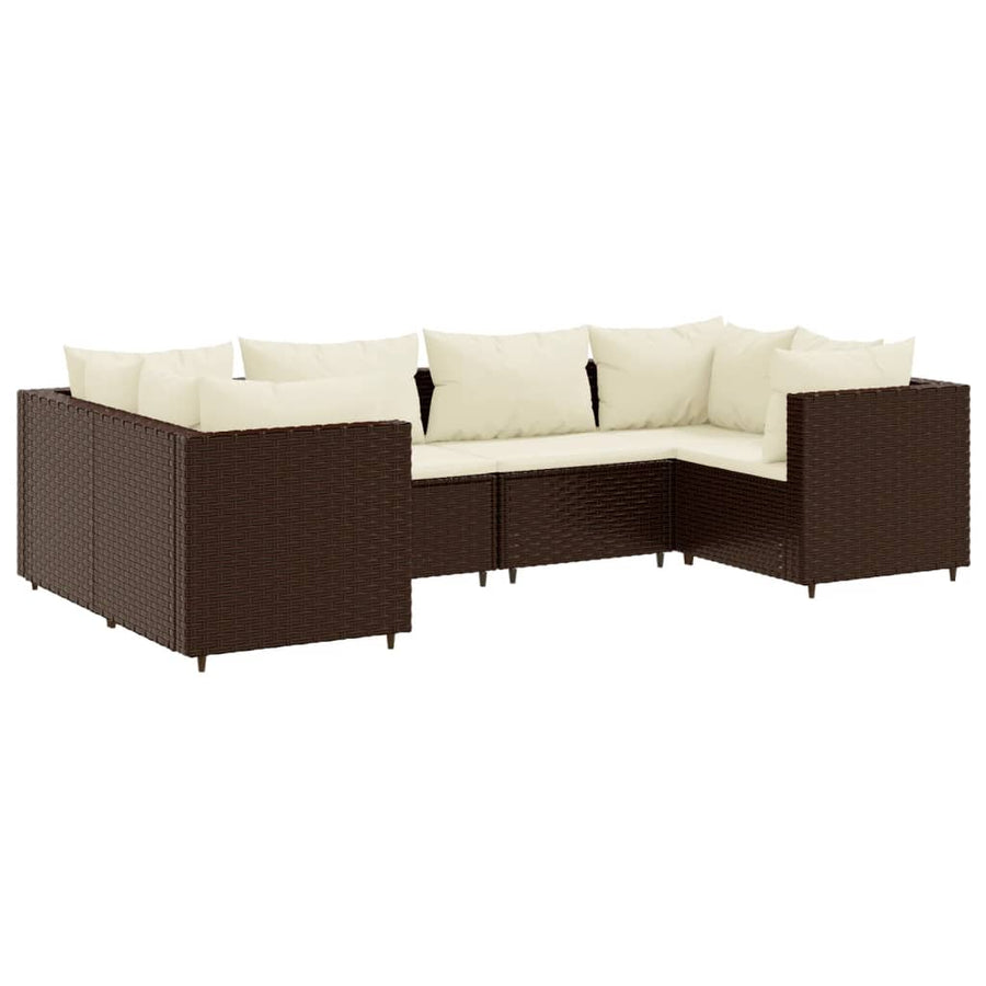 6-delige Loungeset met kussens poly rattan bruin