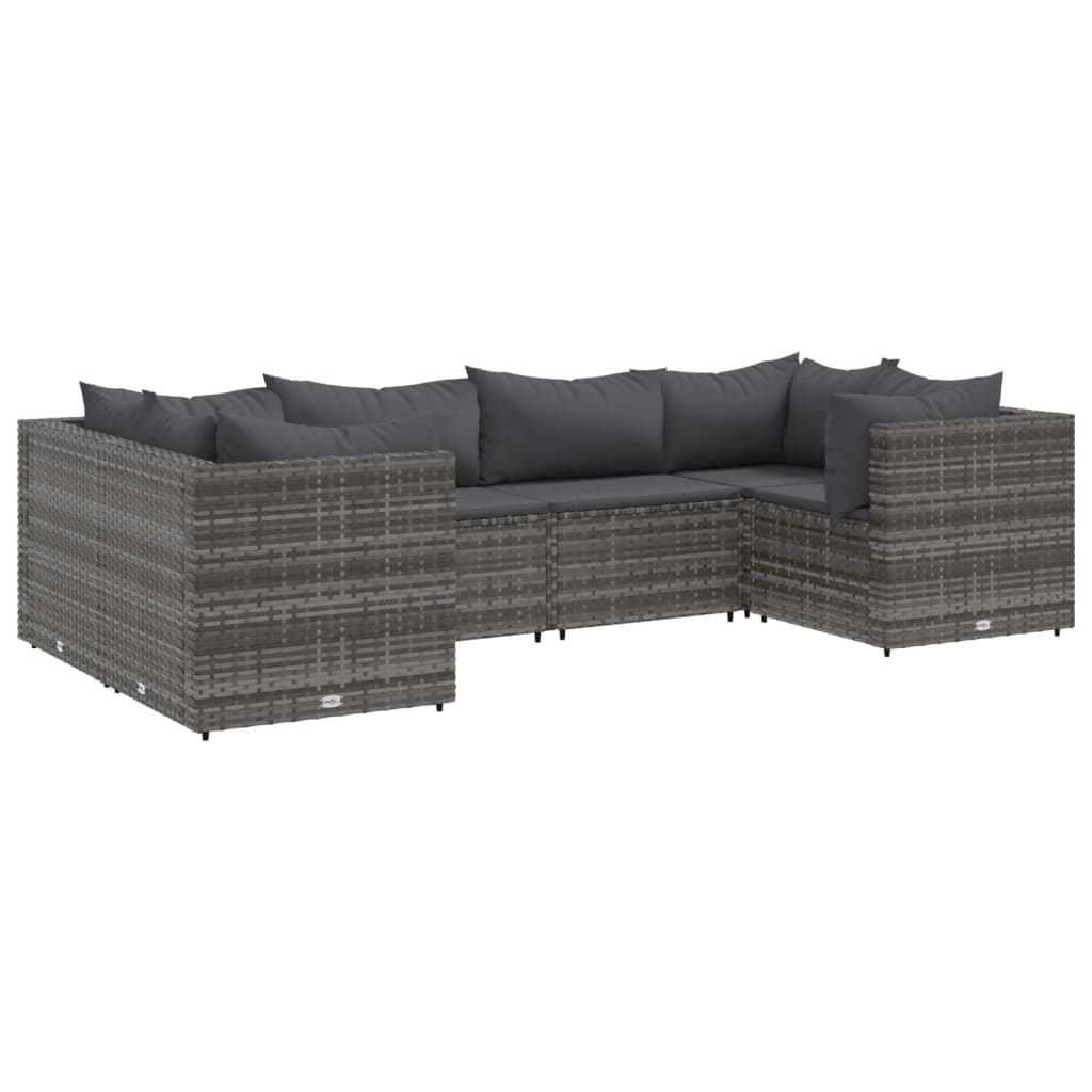 6-delige Loungeset met kussens poly rattan grijs