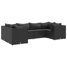 6-delige Loungeset met kussens poly rattan zwart
