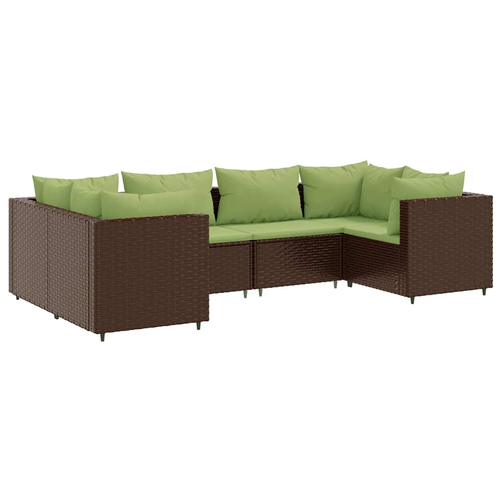 6-delige Loungeset met kussens poly rattan bruin