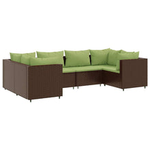 6-delige Loungeset met kussens poly rattan bruin