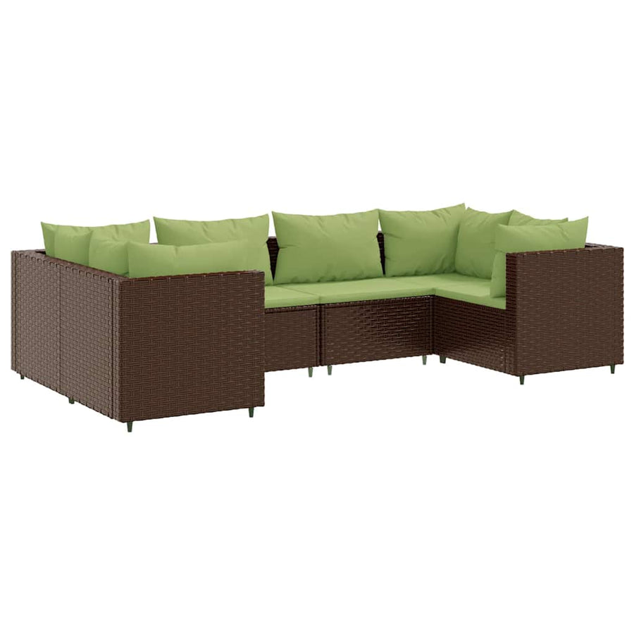 6-delige Loungeset met kussens poly rattan bruin