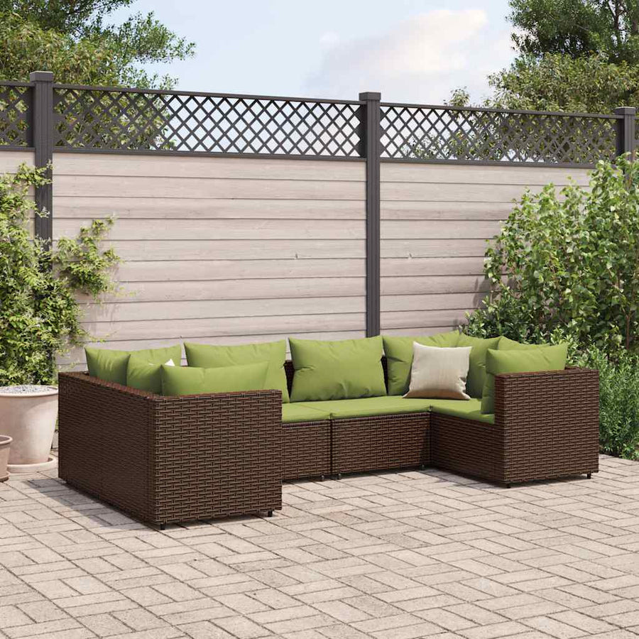6-delige Loungeset met kussens poly rattan bruin