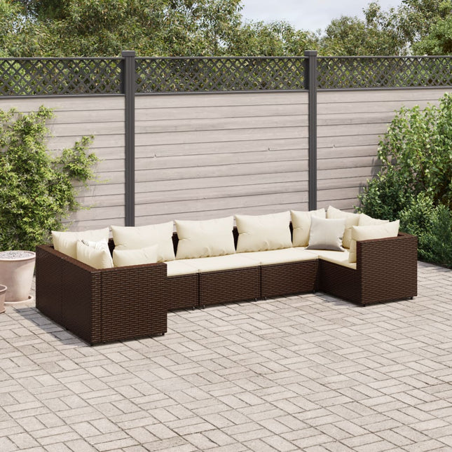 7-delige Loungeset met kussens poly rattan bruin