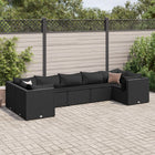 7-delige Loungeset met kussens poly rattan zwart